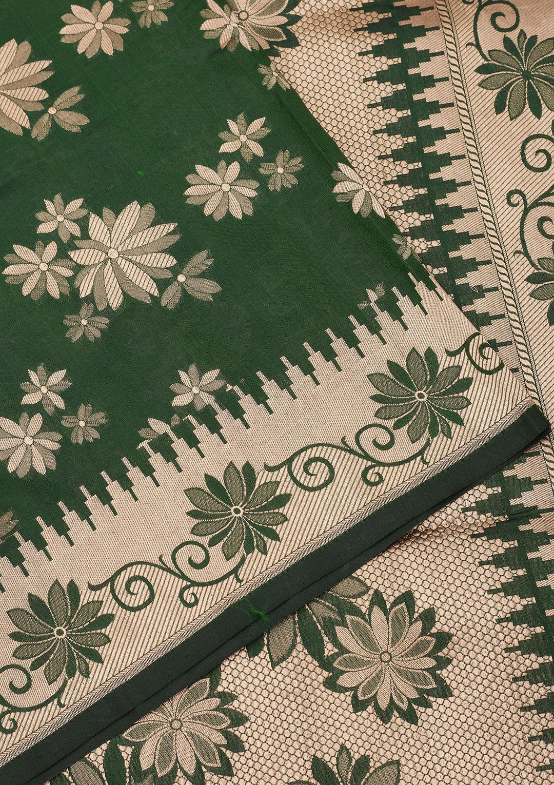 Bottle Green Zariwork Pure Silk Saree
