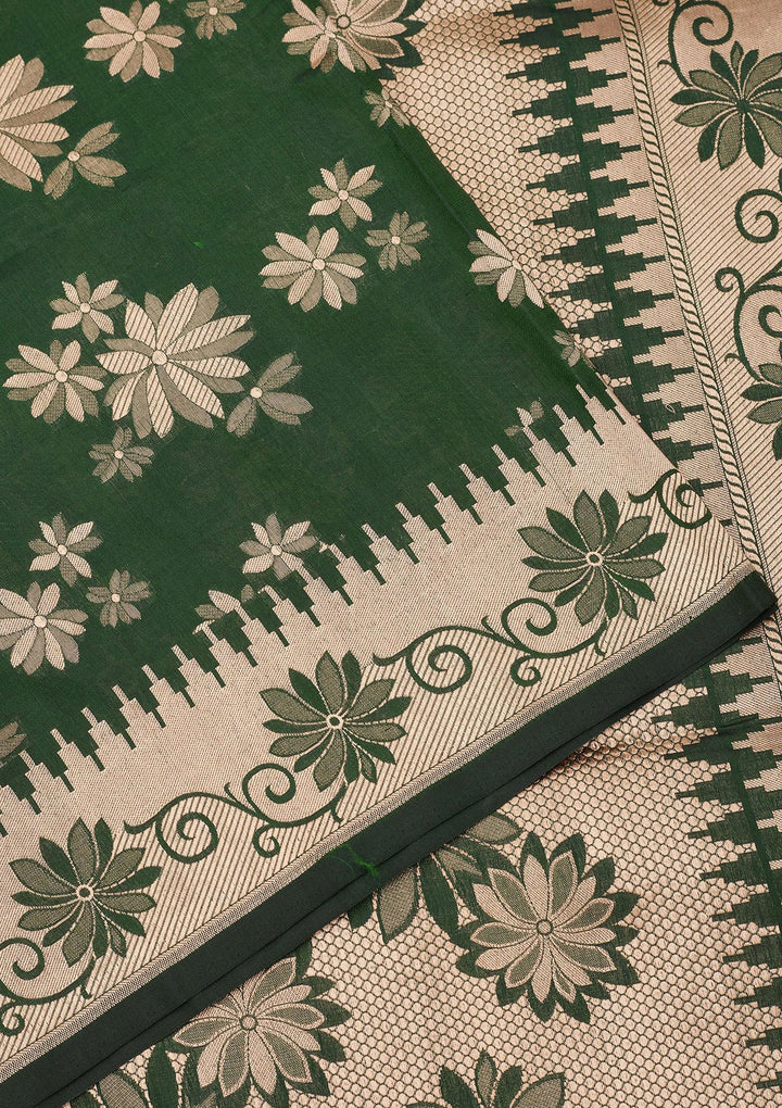 Bottle Green Zariwork Pure Silk Saree