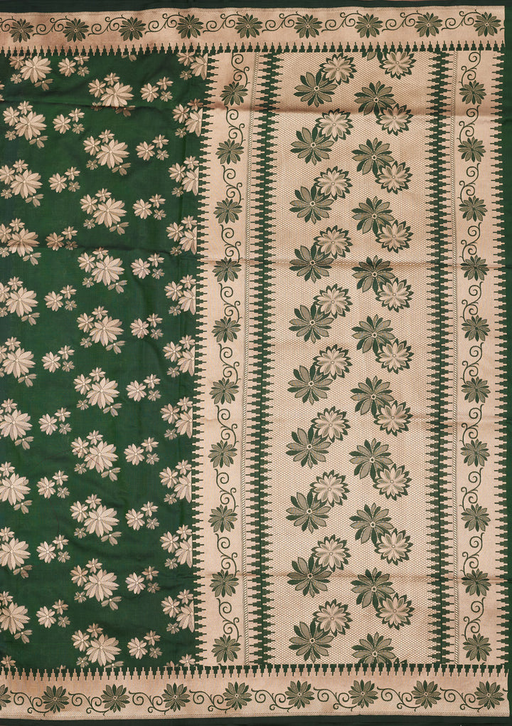 Bottle Green Zariwork Pure Silk Saree