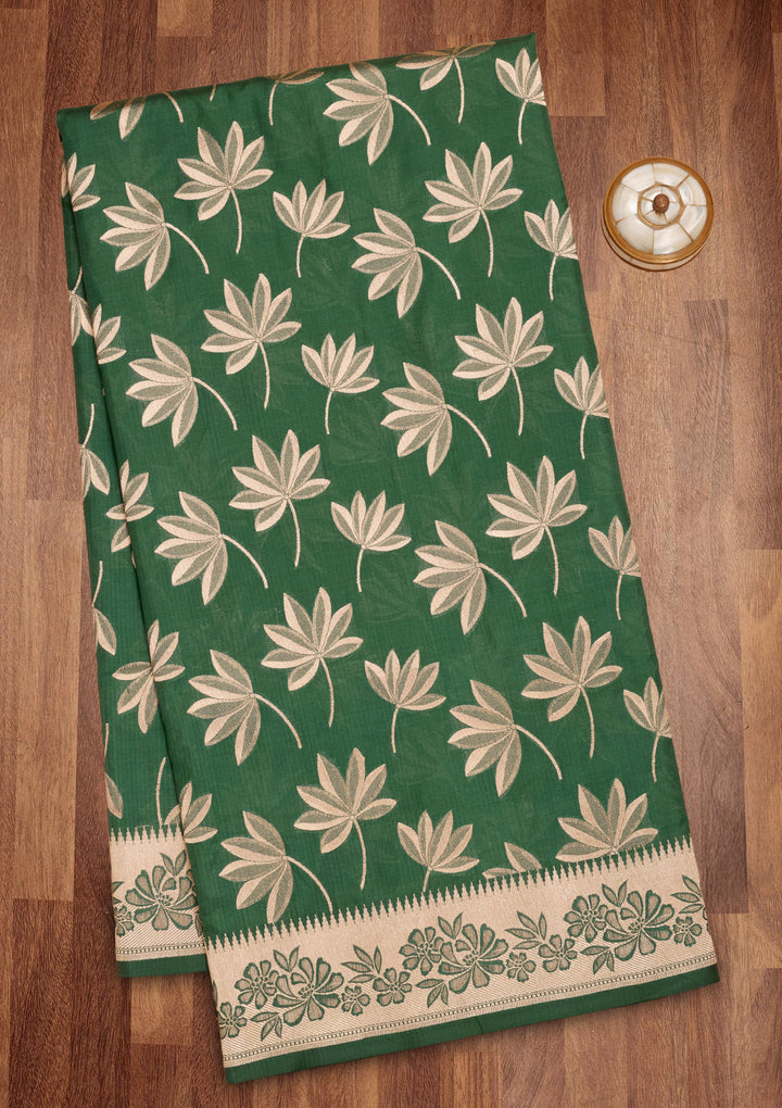 Bottle Green Zariwork Pure Silk Saree