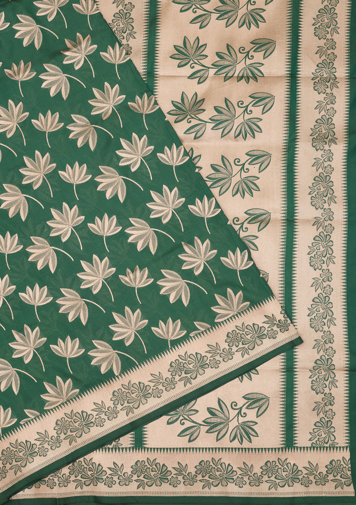 Bottle Green Zariwork Pure Silk Saree