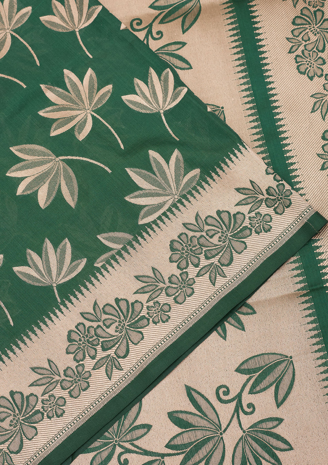Bottle Green Zariwork Pure Silk Saree