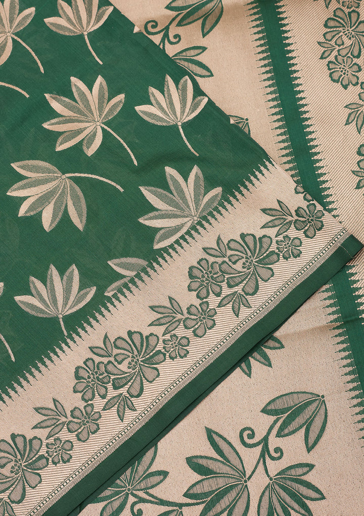 Bottle Green Zariwork Pure Silk Saree