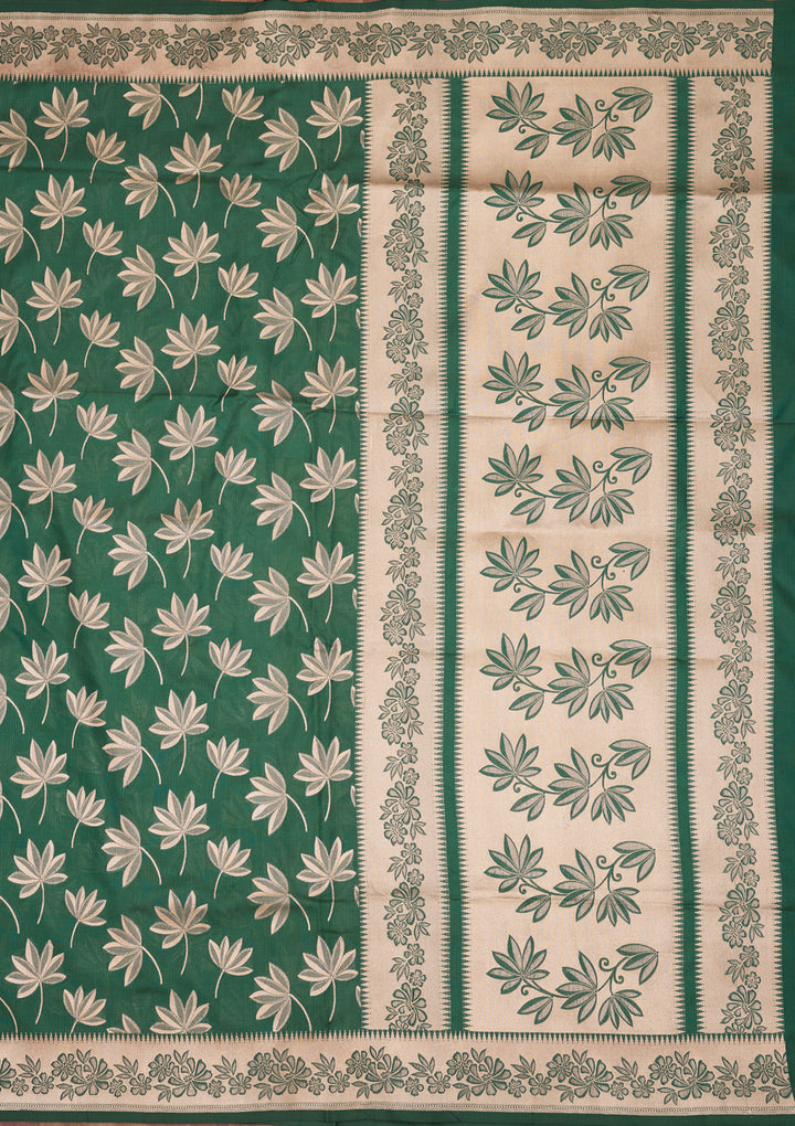 Bottle Green Zariwork Pure Silk Saree