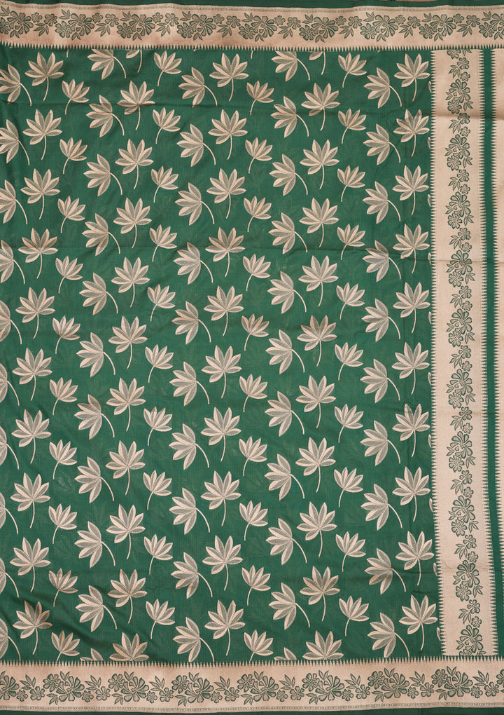 Bottle Green Zariwork Pure Silk Saree