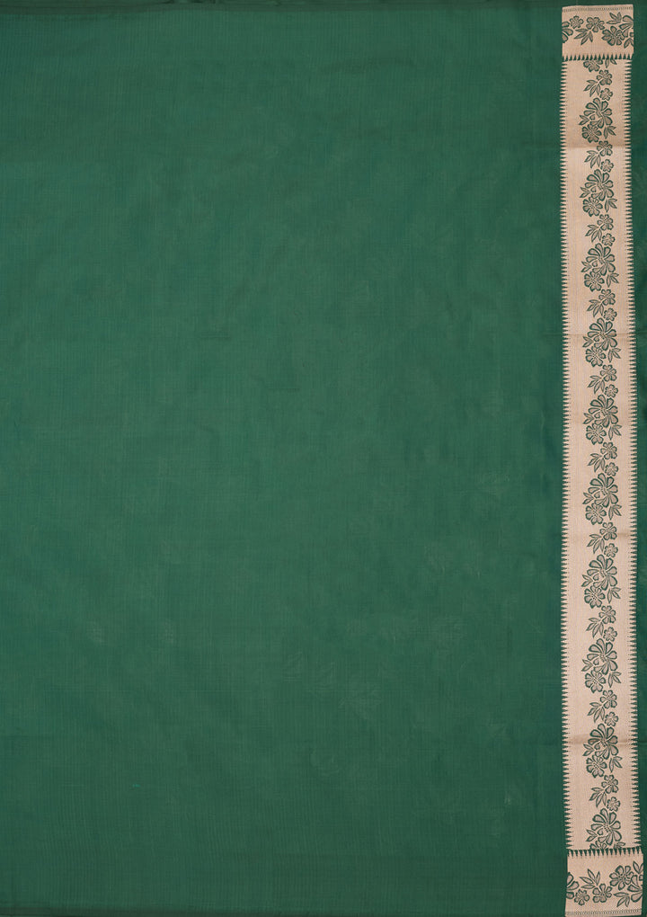 Bottle Green Zariwork Pure Silk Saree