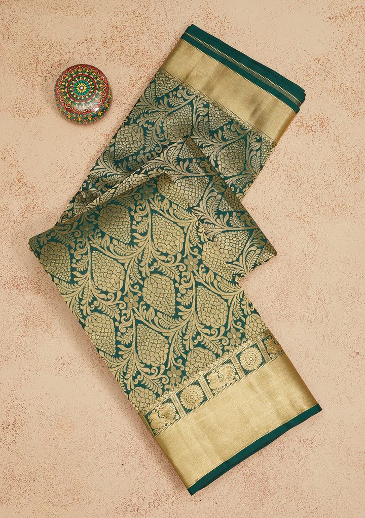 Bottle Green Zariwork Pure Silk Saree