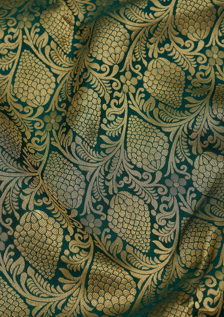 Bottle Green Zariwork Pure Silk Saree