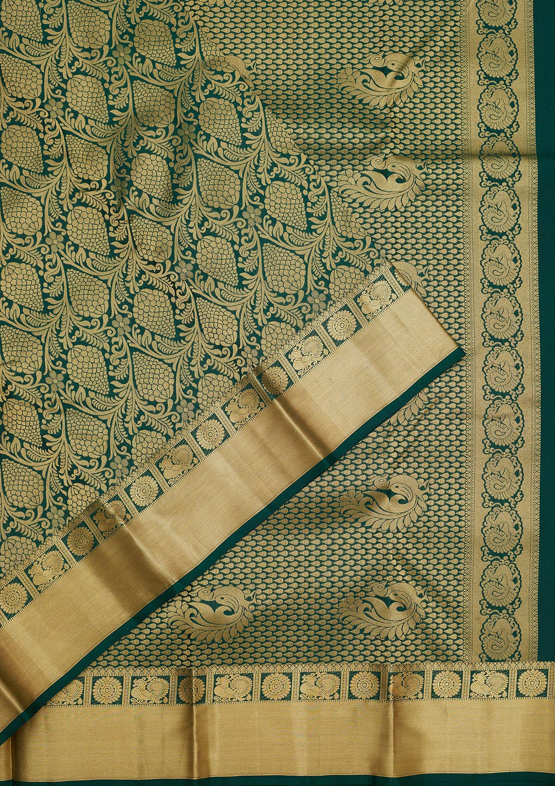 Bottle Green Zariwork Pure Silk Saree
