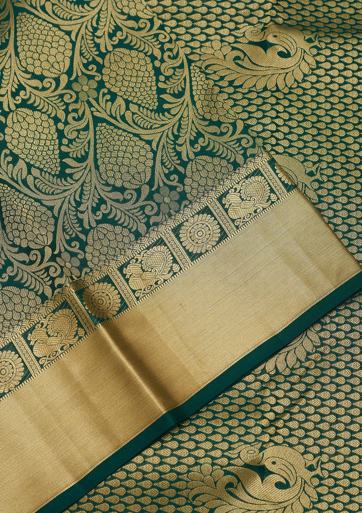 Bottle Green Zariwork Pure Silk Saree