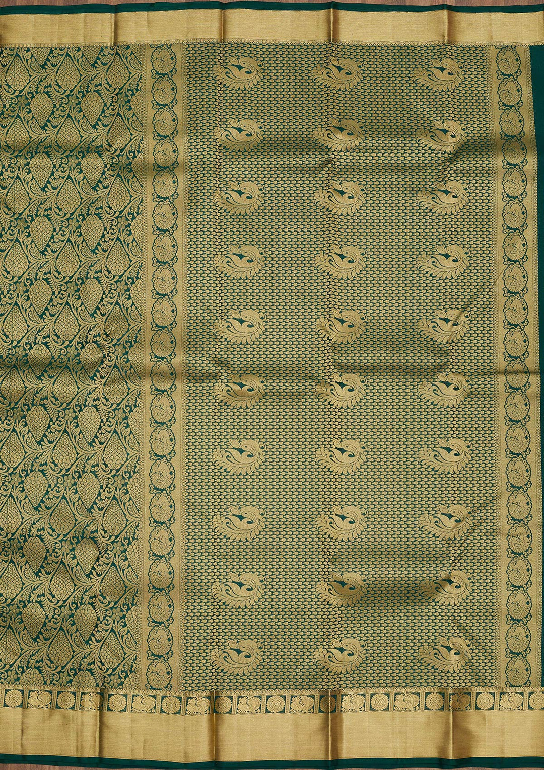 Bottle Green Zariwork Pure Silk Saree
