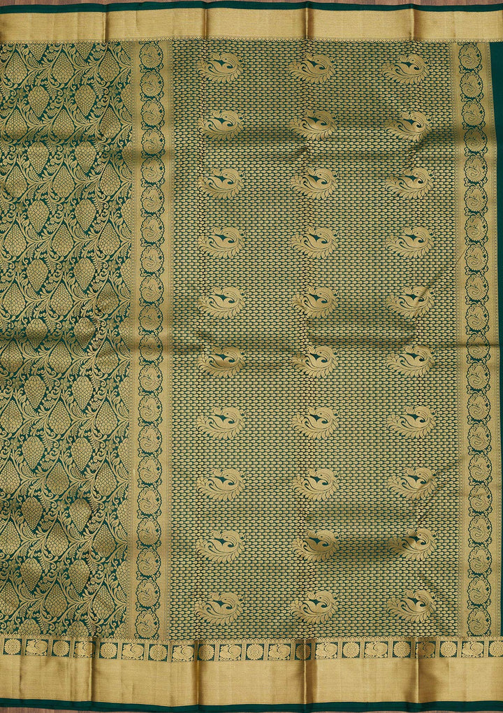 Bottle Green Zariwork Pure Silk Saree