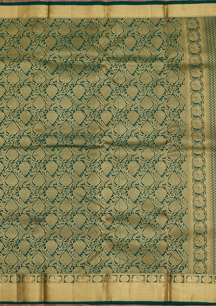 Bottle Green Zariwork Pure Silk Saree