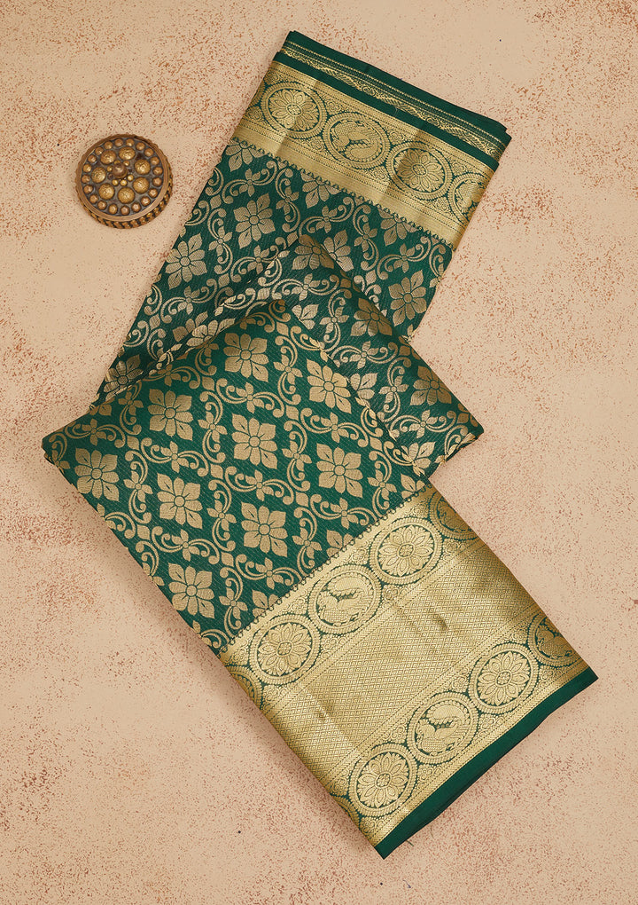 Bottle Green Zariwork Pure Silk Saree