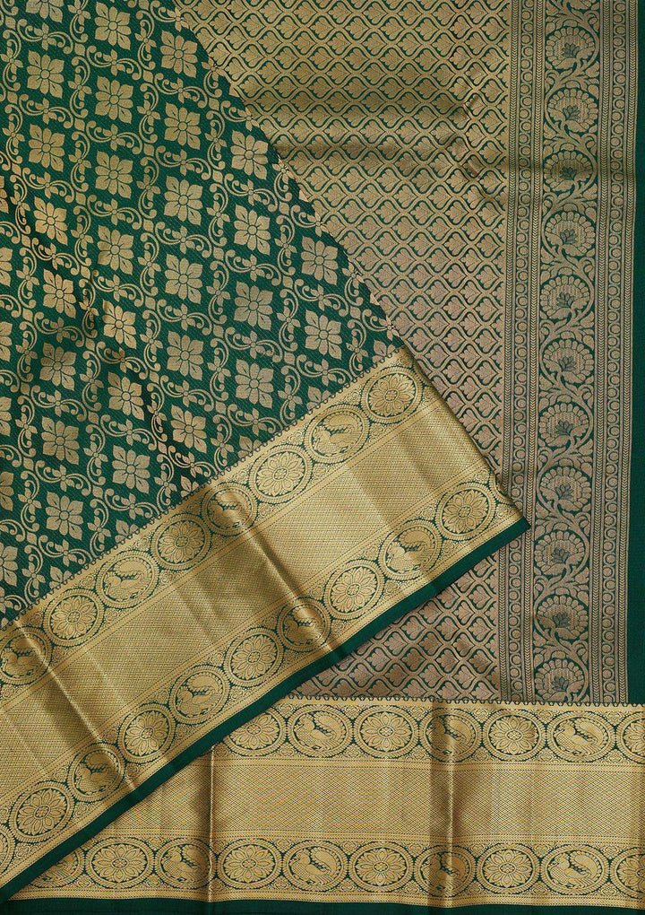 Bottle Green Zariwork Pure Silk Saree