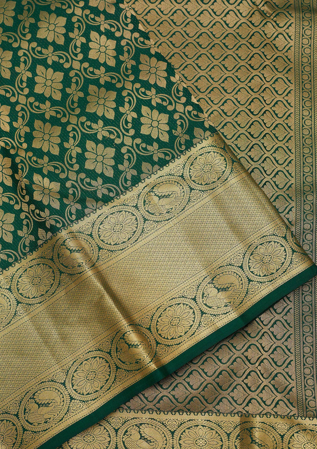 Bottle Green Zariwork Pure Silk Saree