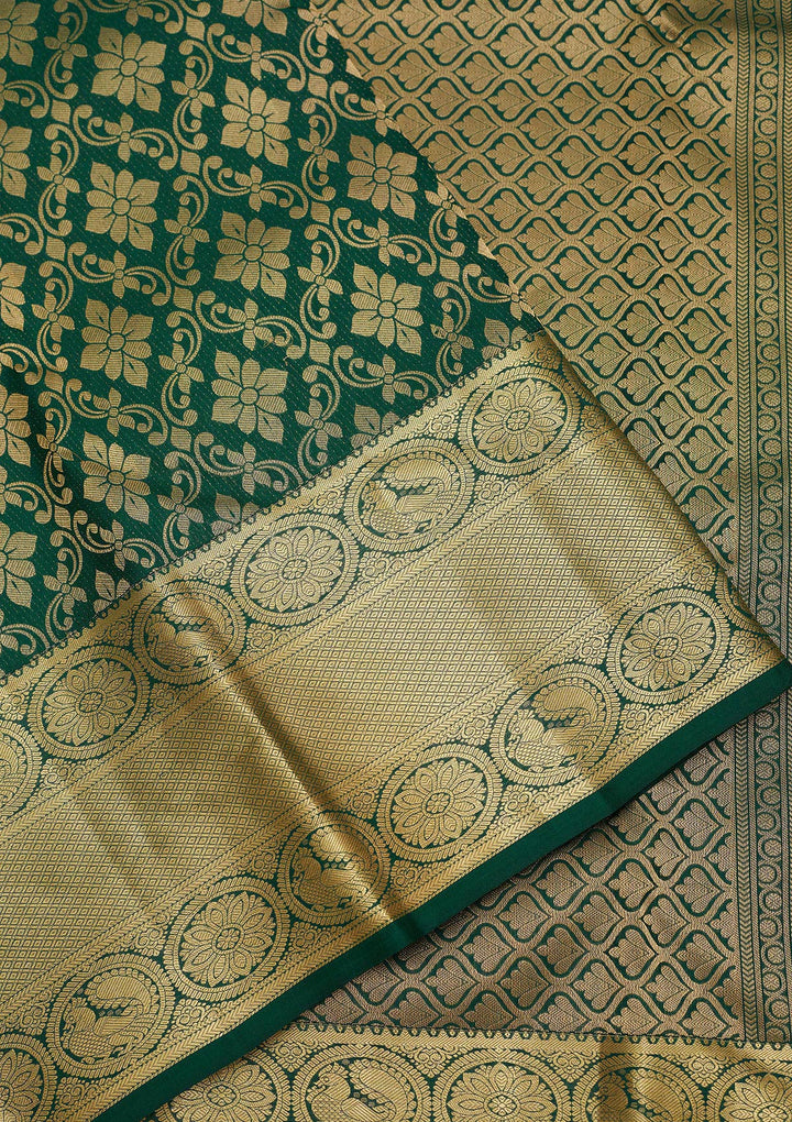 Bottle Green Zariwork Pure Silk Saree