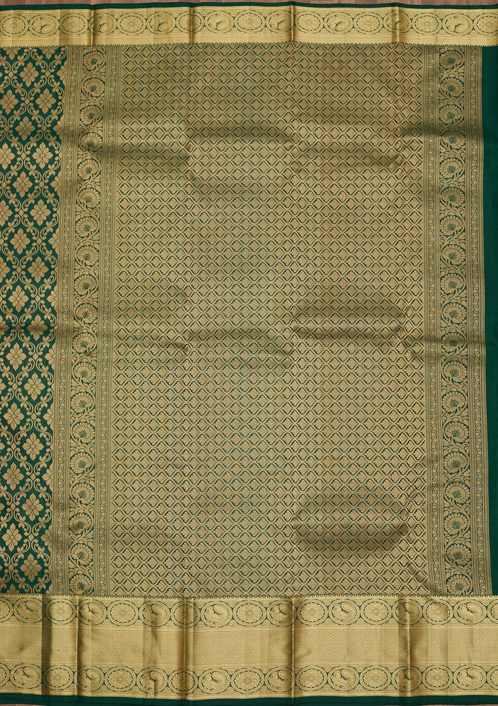 Bottle Green Zariwork Pure Silk Saree