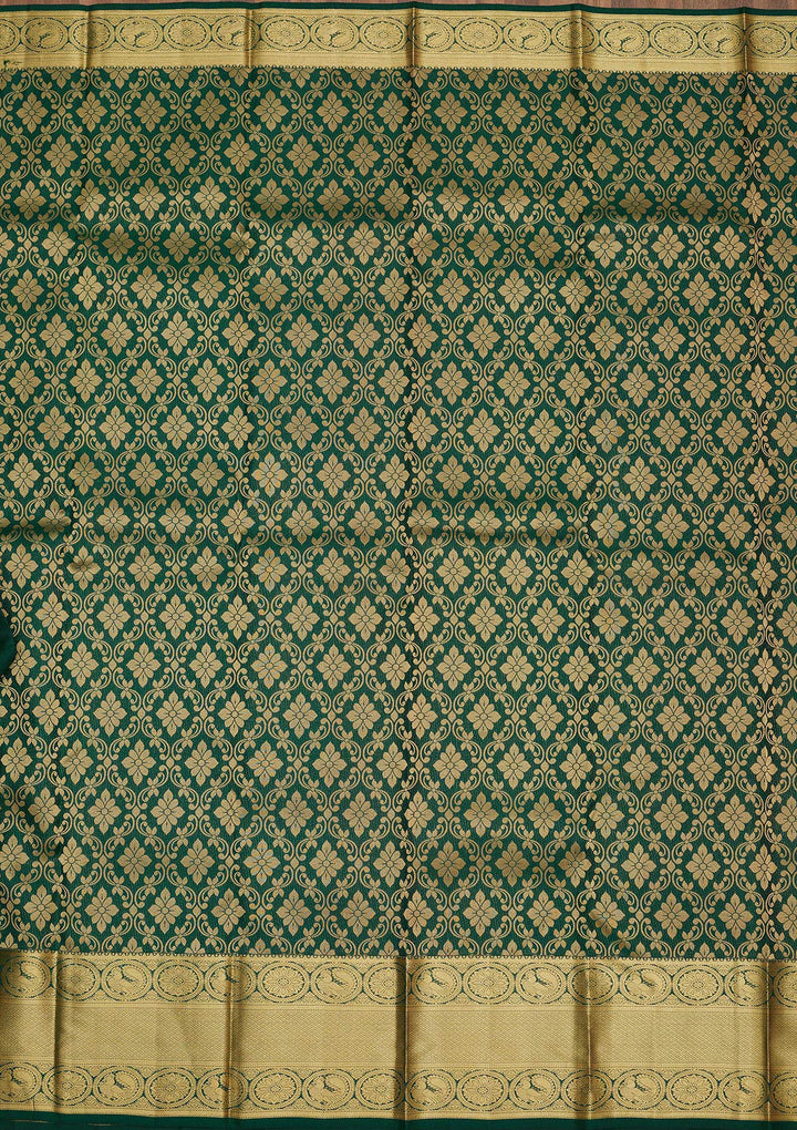 Bottle Green Zariwork Pure Silk Saree