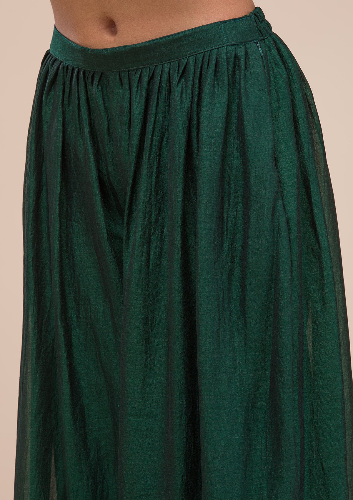 Bottle Green Zariwork Raw Silk Readymade Salwar Suit