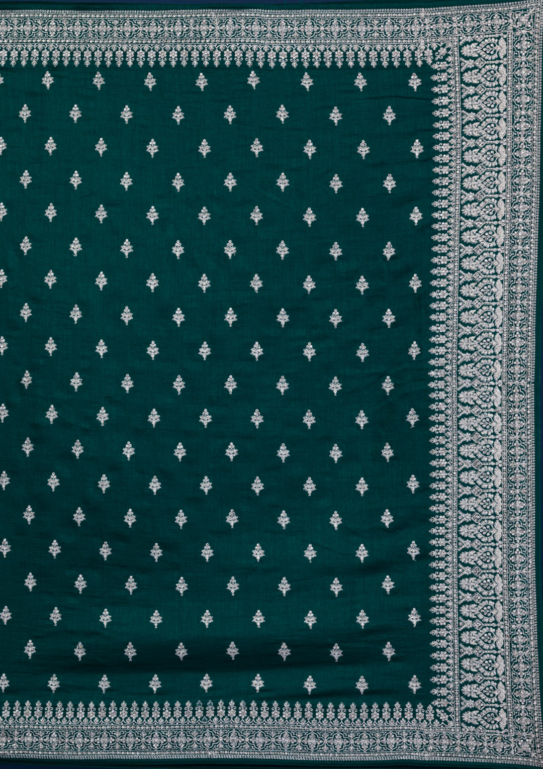 Bottle Green Zariwork Raw Silk Saree