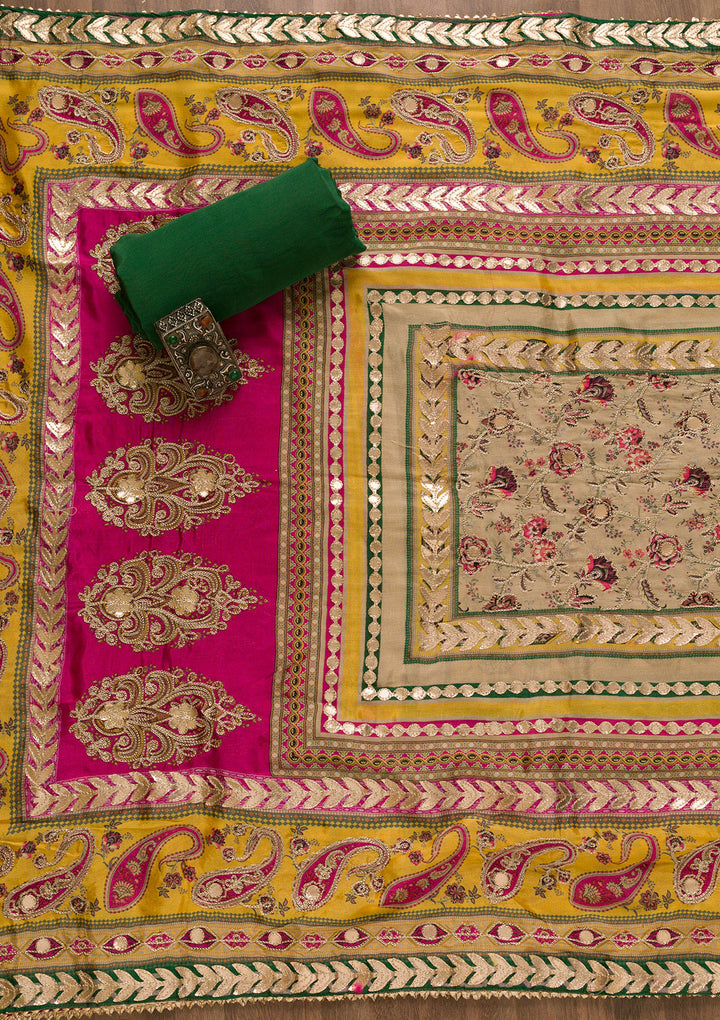 Bottle Green Zariwork Semi Crepe Unstitched Salwar Suit