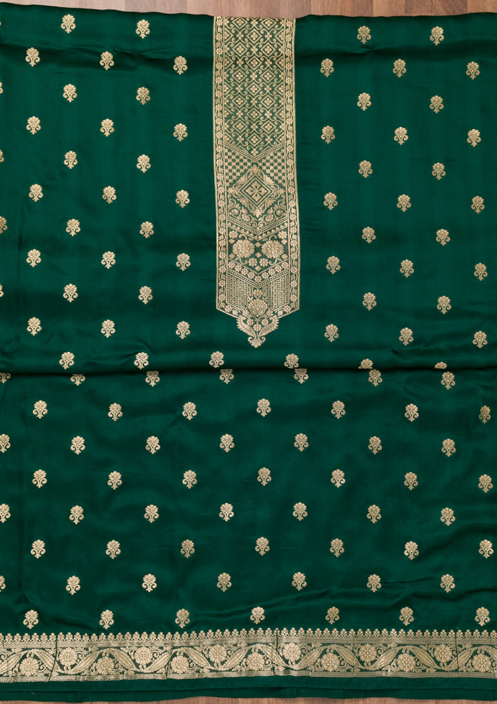 Bottle Green Zariwork Semi Crepe Unstitched Salwar Suit