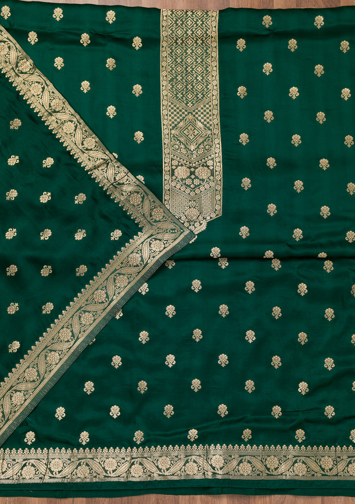 Bottle Green Zariwork Semi Crepe Unstitched Salwar Suit