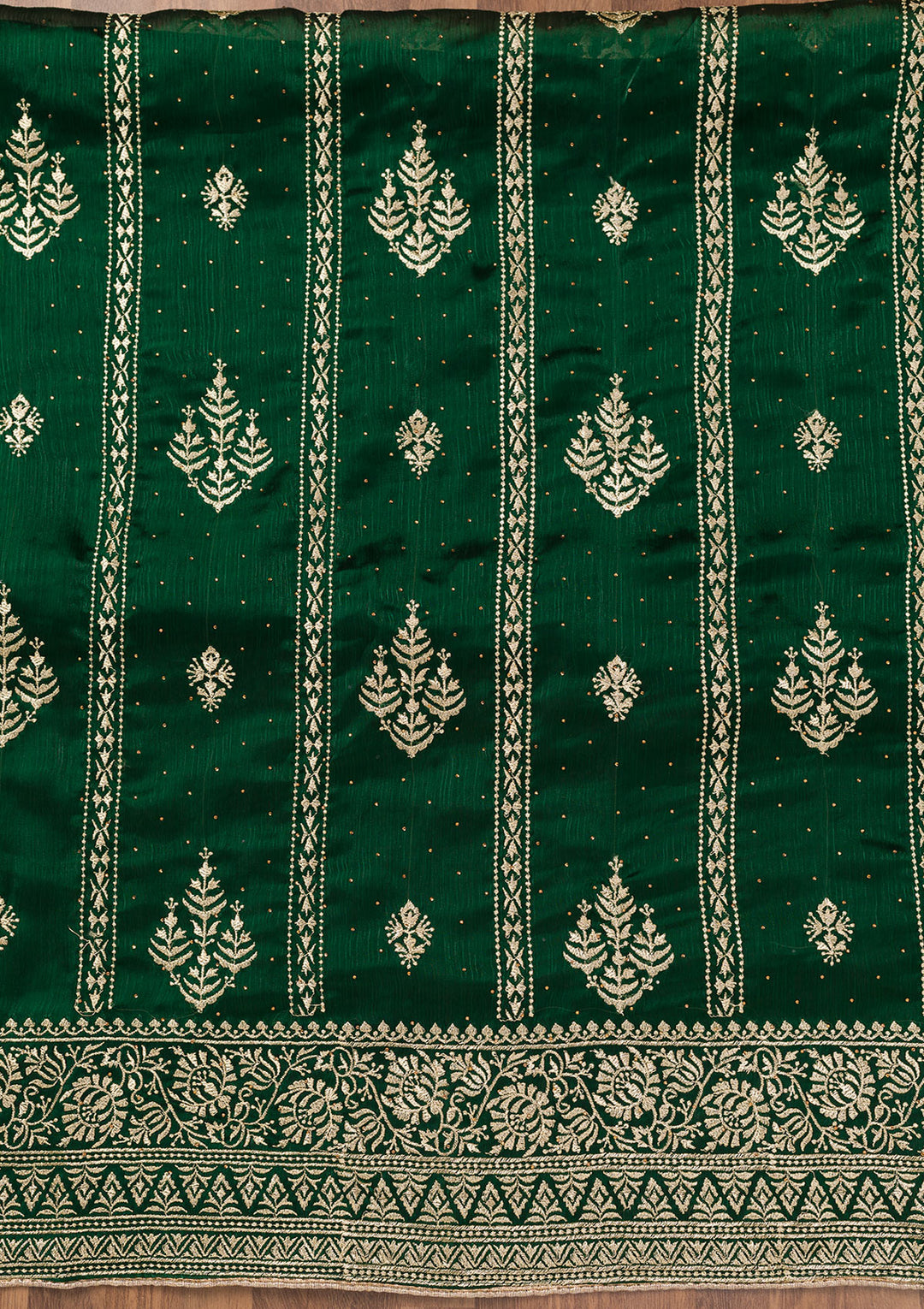 Bottle Green Zariwork Semi Crepe Unstitched Salwar Suit
