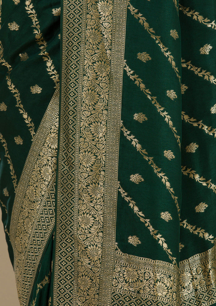 Bottle Green Zariwork Semi Crepe Saree