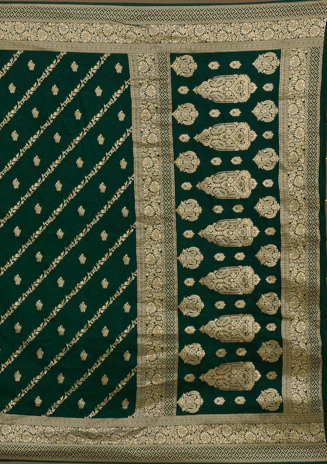 Bottle Green Zariwork Semi Crepe Saree