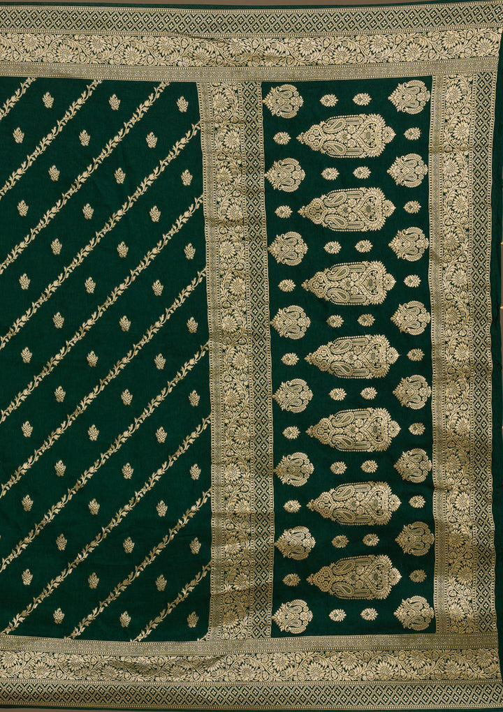 Bottle Green Zariwork Semi Crepe Saree