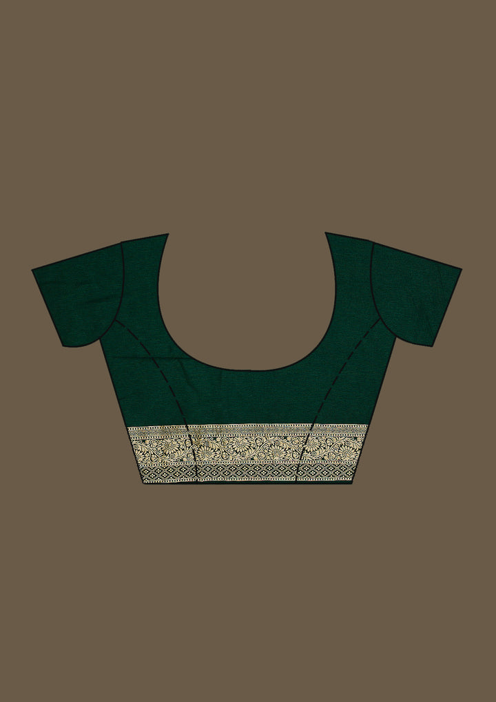 Bottle Green Zariwork Semi Crepe Saree