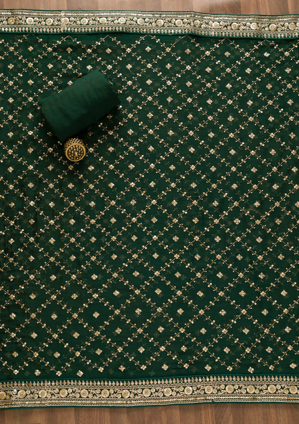 Bottle Green Zariwork Soft Silk Unstitched Salwar Suit-Koskii