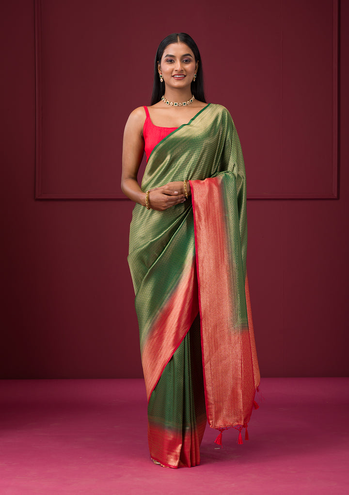 Bottle Green Zariwork Soft Silk Saree