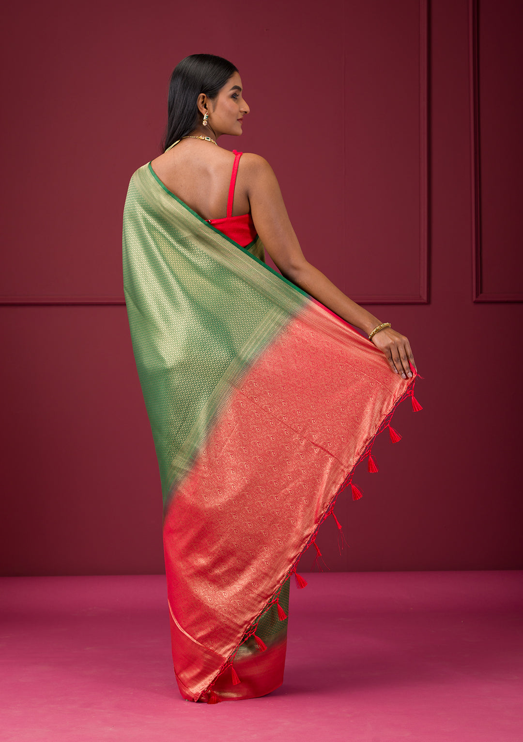 Bottle Green Zariwork Soft Silk Saree