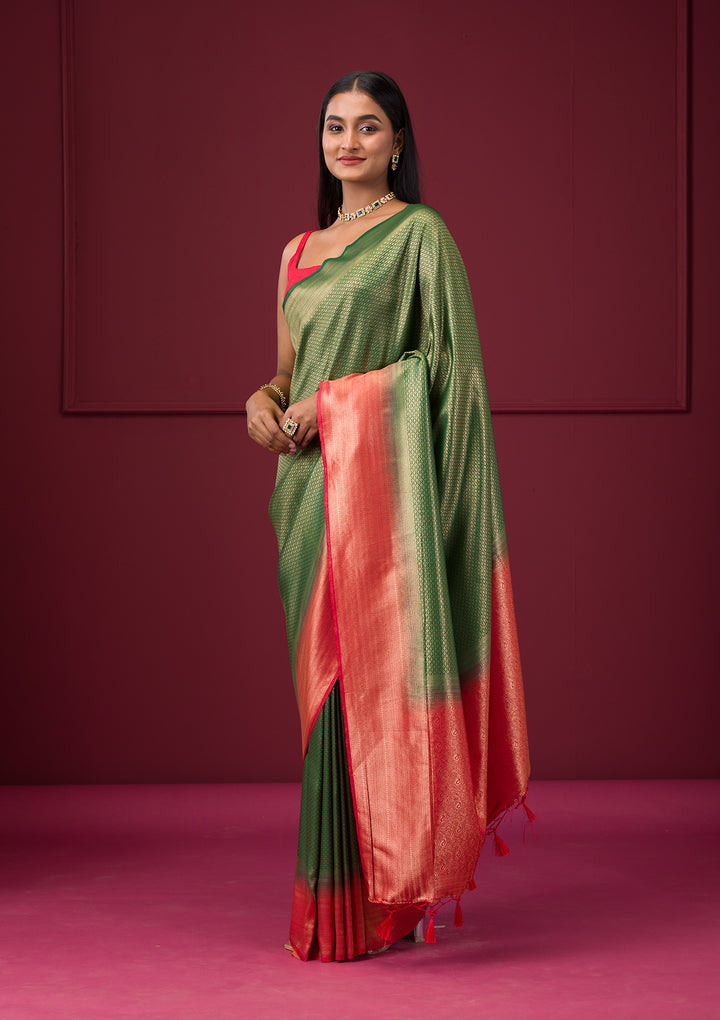 Bottle Green Zariwork Soft Silk Saree