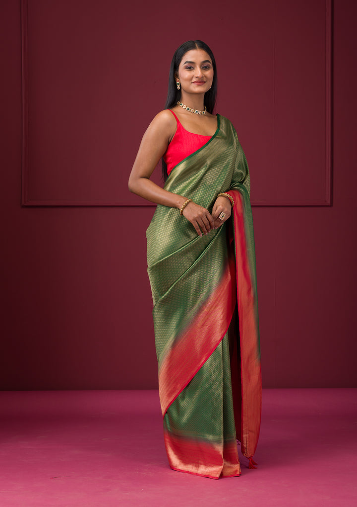 Bottle Green Zariwork Soft Silk Saree