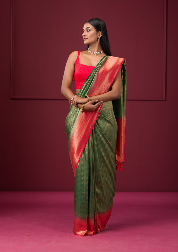 Bottle Green Zariwork Soft Silk Saree