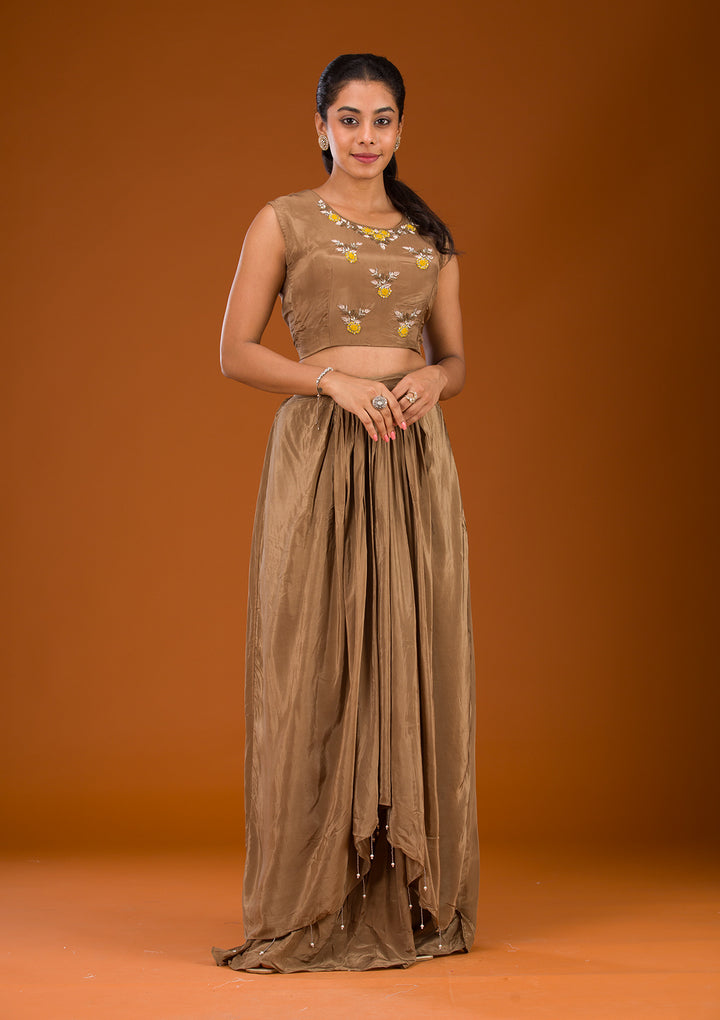 Brown Cutdana Georgette Readymade Salwar Suit