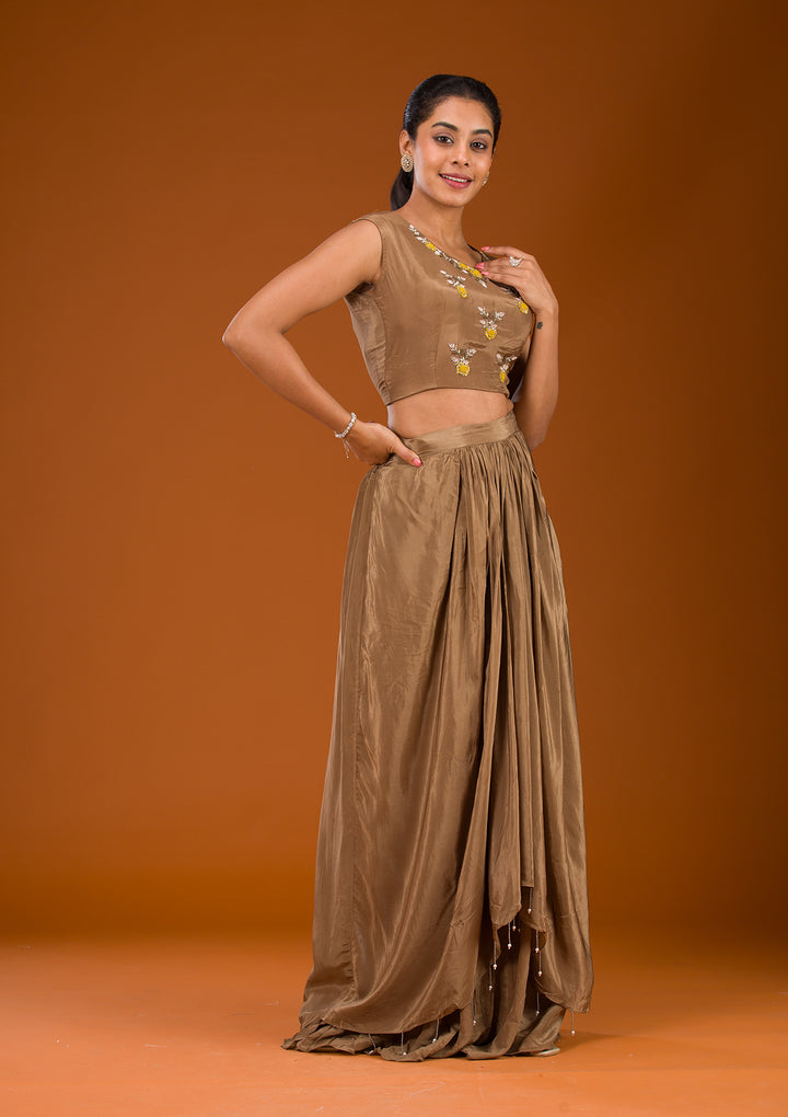 Brown Cutdana Georgette Readymade Salwar Suit