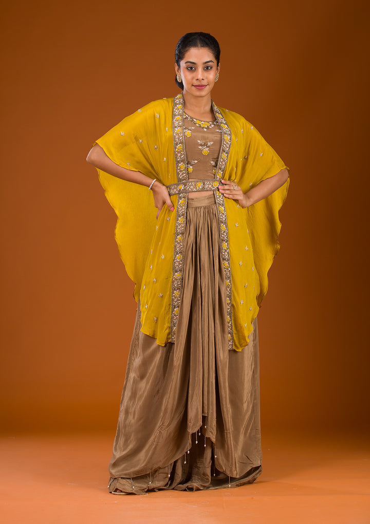 Brown Cutdana Georgette Readymade Salwar Suit