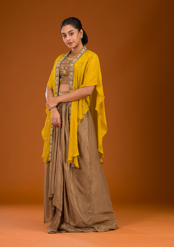 Brown Cutdana Georgette Readymade Salwar Suit
