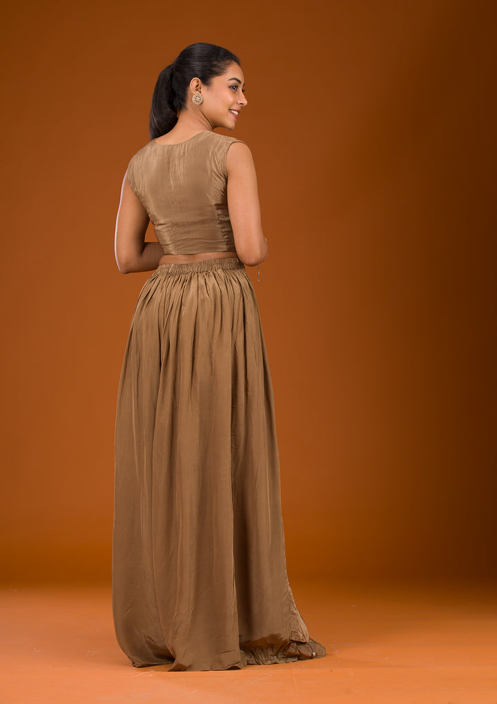 Brown Cutdana Georgette Readymade Salwar Suit