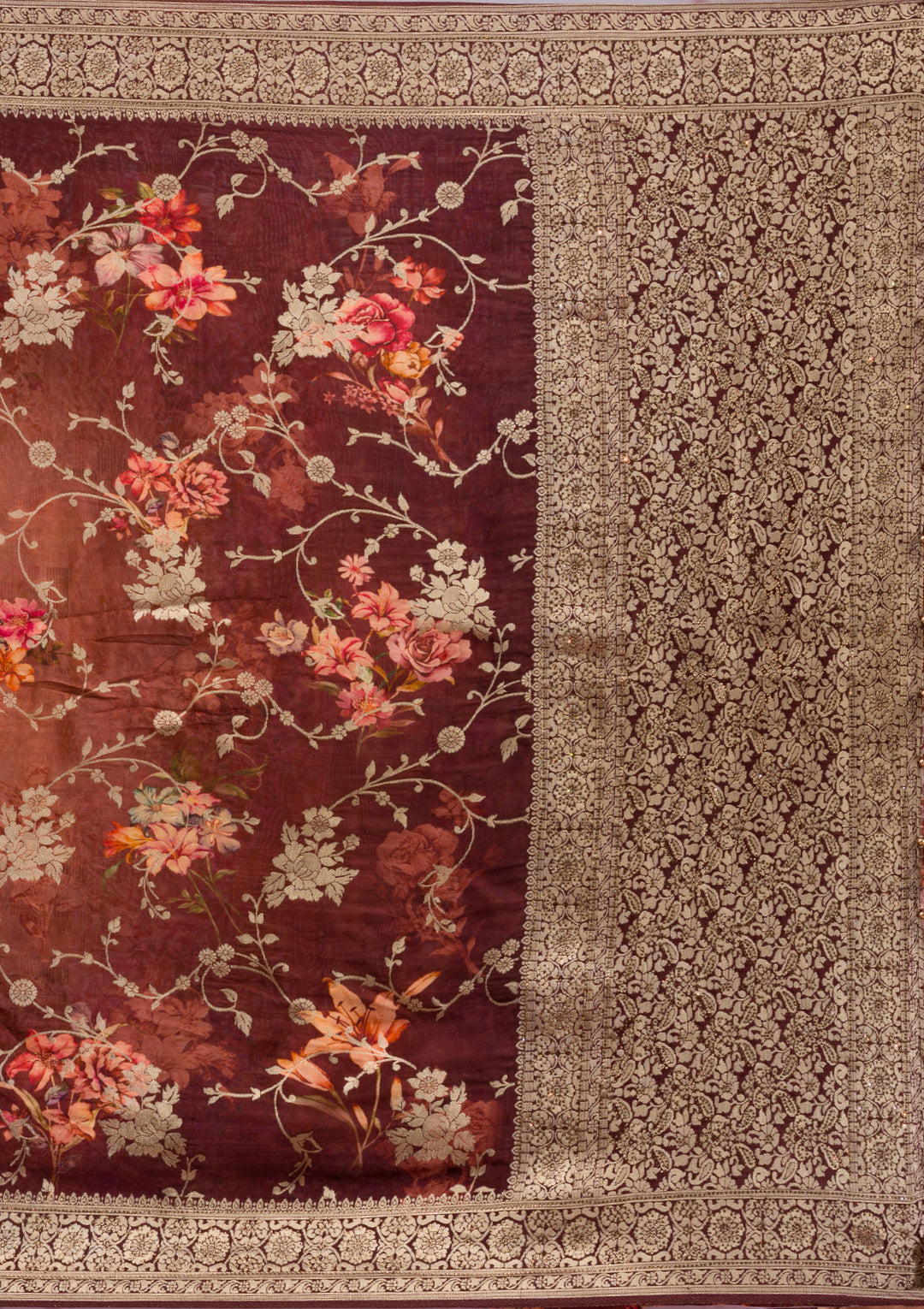 Brown Printed Georgette Saree