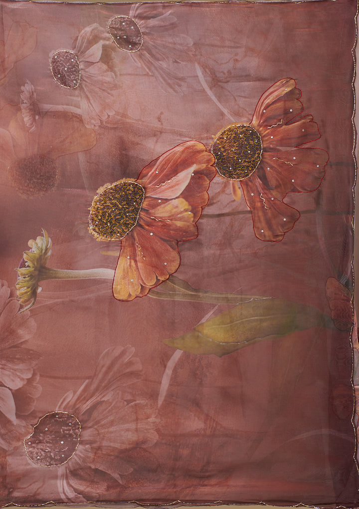 Brown Printed Tissue Saree