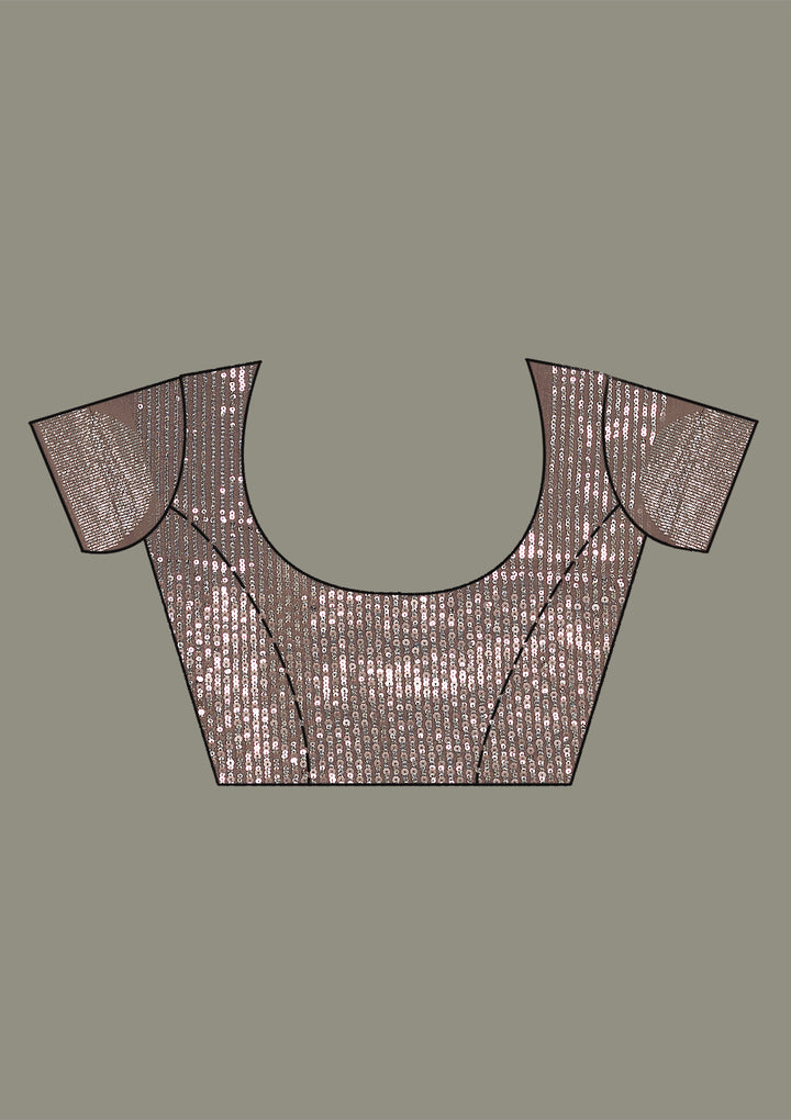 Brown Sequins Tissue Saree