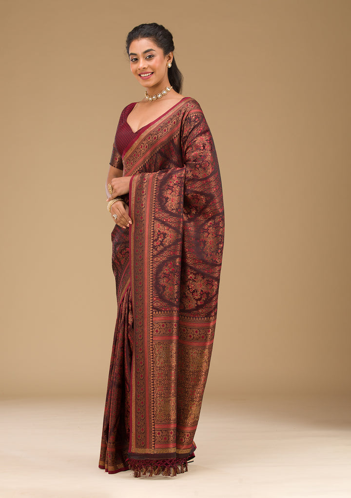 Brown Stonework Art Silk Saree