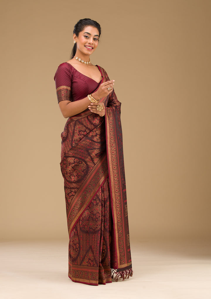 Brown Stonework Art Silk Saree