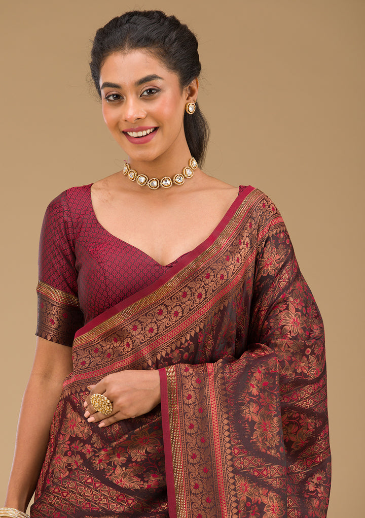 Brown Stonework Art Silk Saree